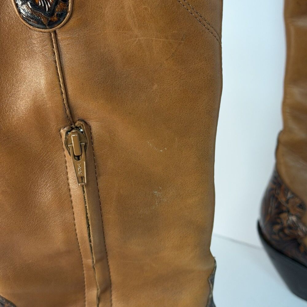 Coldwater Creek Women's 8.5 M Leather Western Boots Tooled Floral Brown Zip - Picture 10 of 16